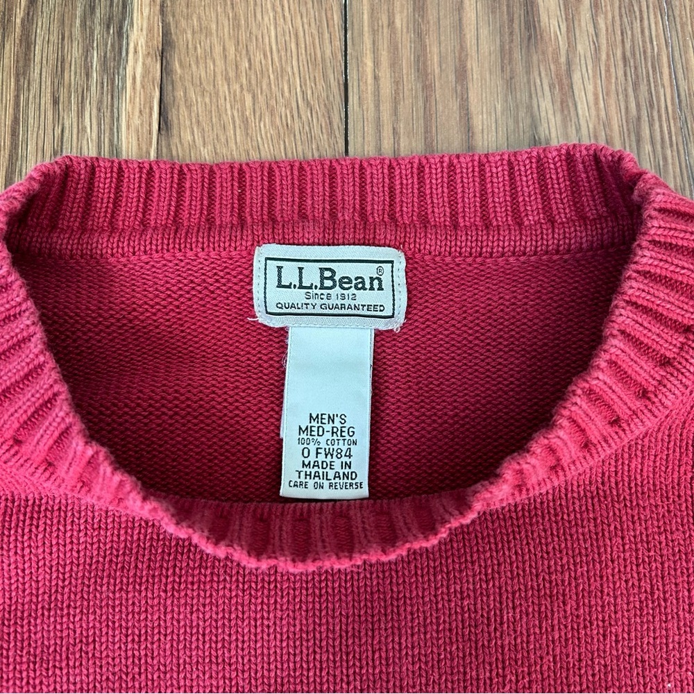 LL Bean 100% Cotton Sweater Mens Regular Medium Classic Knit Red 90s OFW84 VTG - Picture 2 of 7